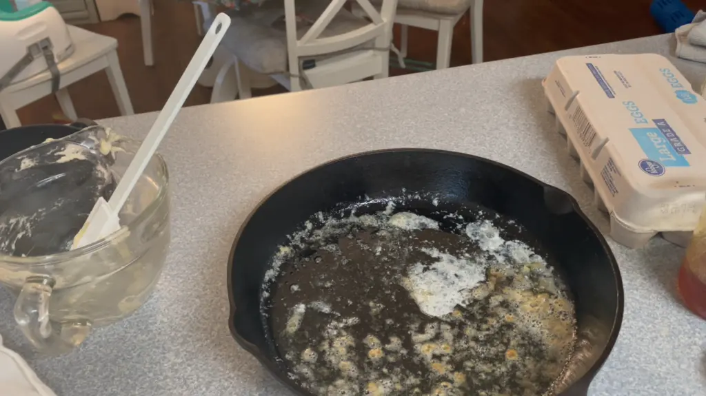 melted butter in cast iron skillet